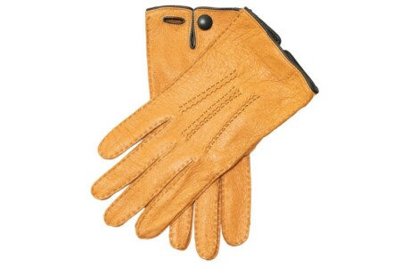 Peccary rukavice bez podšívky v semišově žluté barvě s knoflíkem