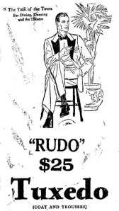 Výňatek z reklamy z roku 1928 na obchod s pánským oblečením v Pensylvánii.