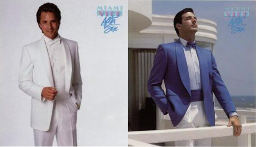 Vestes White Heat (modélisées par Don Johnson) et Fiesta Blue illustrées avec leurs accessoires assortis.