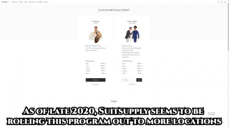 A Suit Supply começou a oferecer um programa sob medida em 2019.